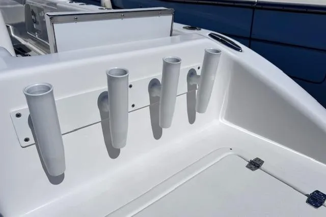 Slide: The Image of 2023 Twin Vee 280 GFX CC boat rod holders on deck, showcasing sleek design. - 25