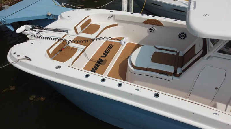 Slide: The Image of 2023 Twin Vee 340 GFX boat with spacious deck and seating. - 34