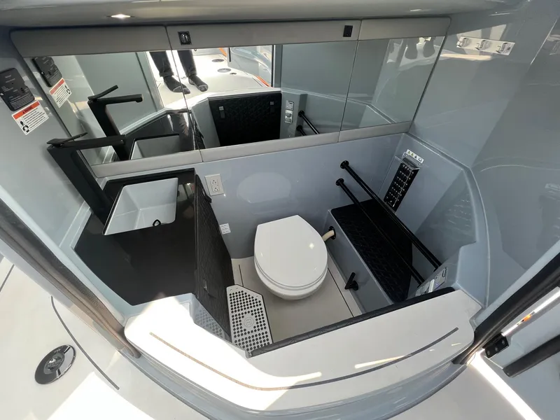 Slide: The Image of 2022 BRABUS Shadow 500 Cabin interior bathroom with modern fixtures and sleek design. - 24