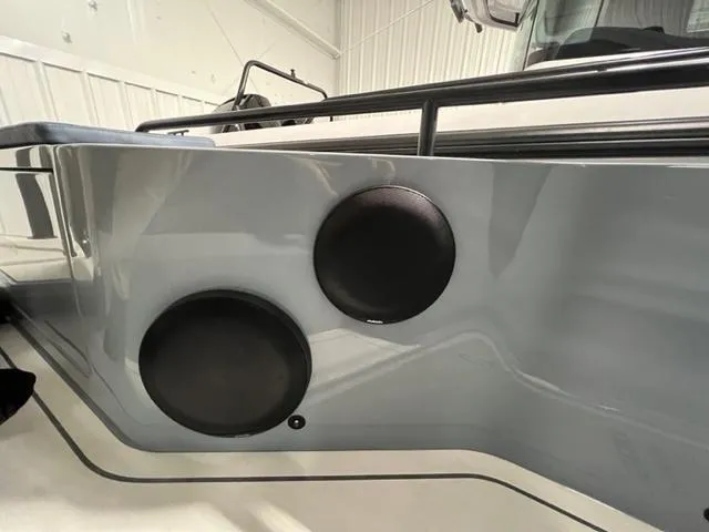 Slide: The Image of 2022 BRABUS Shadow 500 Cabin boat with sleek exterior and integrated speakers. - 36