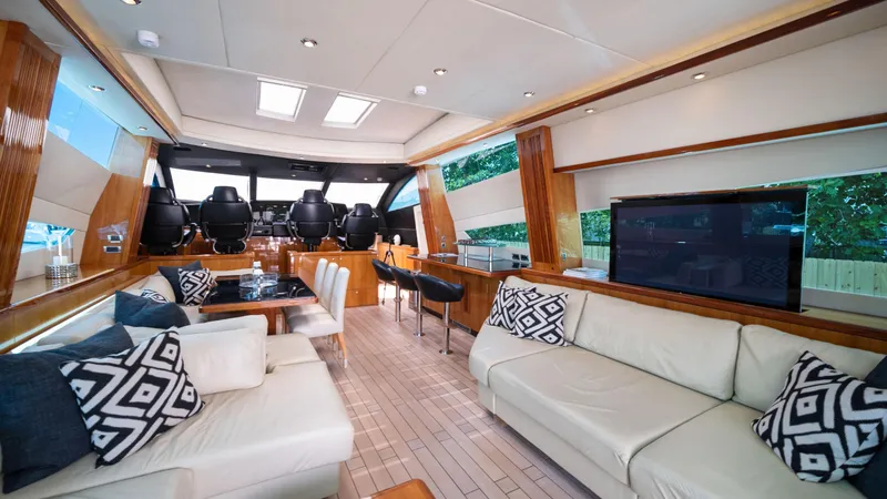 Slide: The Image of Luxurious interior of 2007 Sunseeker Predator 108 yacht with modern furnishings. - 21