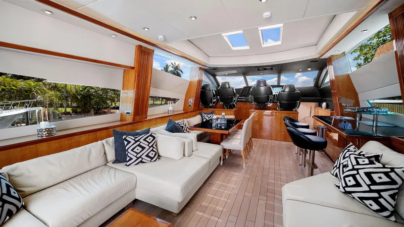 Slide: The Image of Luxurious interior of 2007 Sunseeker Predator 108 yacht with modern seating and elegant design. - 23