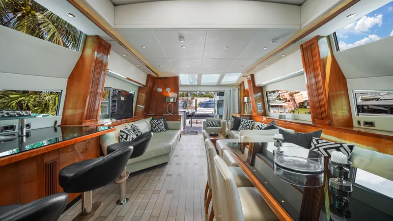 Slide: The Image of Luxurious interior of a 2007 Sunseeker Predator 108 yacht with modern furnishings. - 27