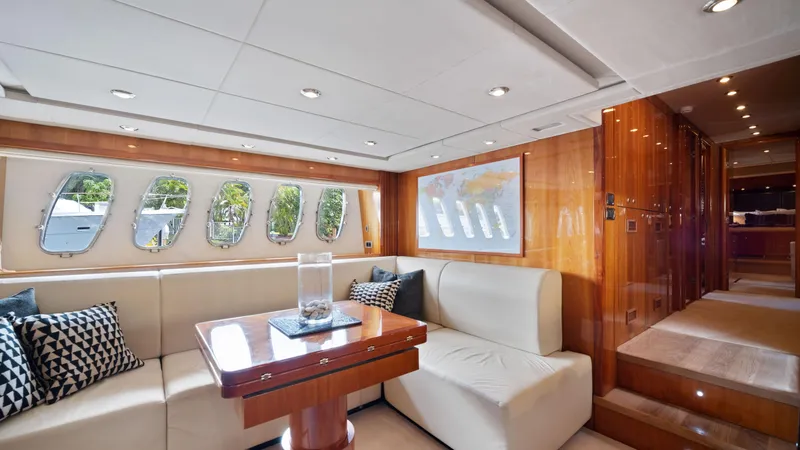 Slide: The Image of Luxurious interior of 2007 Sunseeker Predator 108 yacht with elegant seating and wooden finishes. - 37