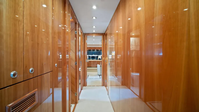Slide: The Image of Luxurious wooden hallway interior of 2007 Sunseeker Predator 108 yacht. - 38