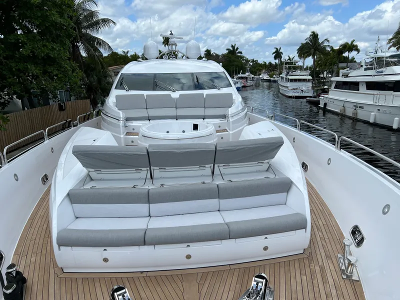 Slide: The Image of 2007 Sunseeker Predator 108 yacht with spacious deck and luxurious seating. - 7