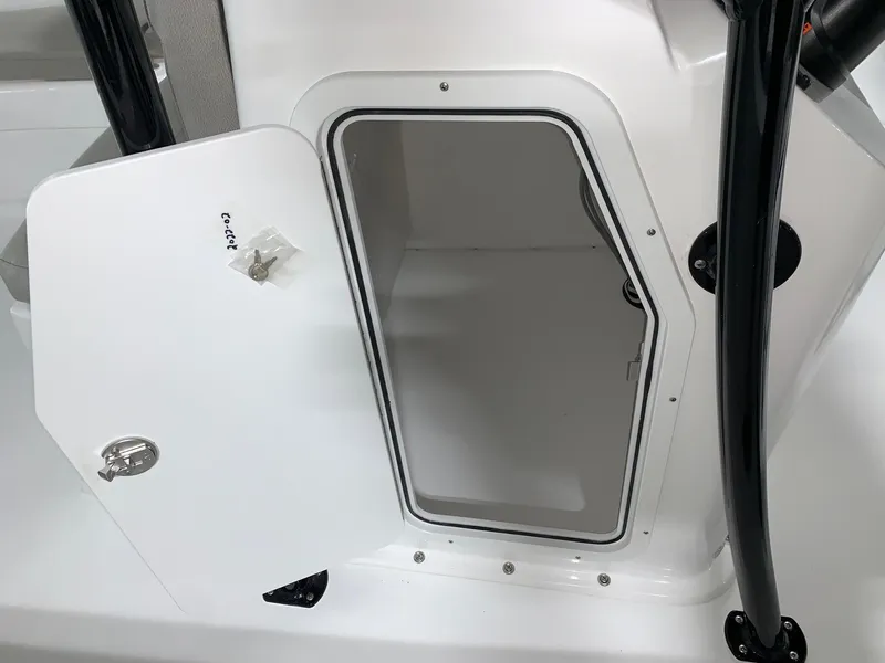 Slide: The Image of 2024 Savannah SS21 boat storage compartment with open door. - 9