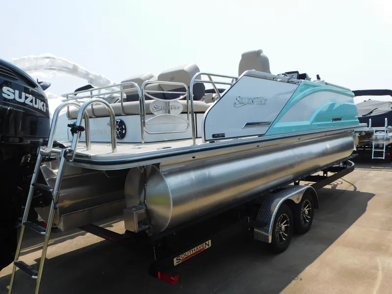 Slide: The Image of 2023 Silver Wave 2410 SW5 JS pontoon boat on trailer. - 10