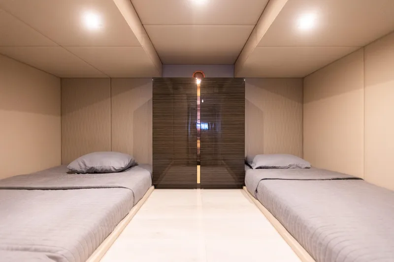Slide: The Image of Interior of 2018 Sunreef 68 Supreme yacht with twin beds and modern design. - 49