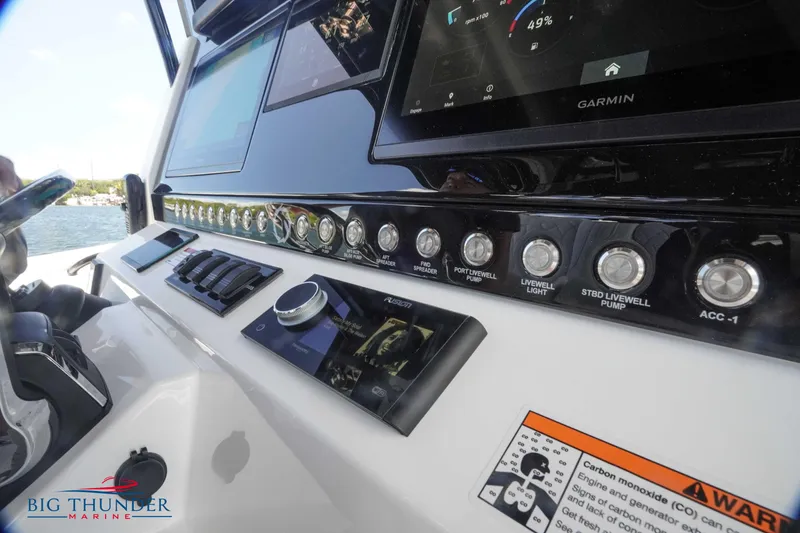 Slide: The Image of Control panel of a 2023 Fountain 38 TE boat with Garmin navigation system. - 34