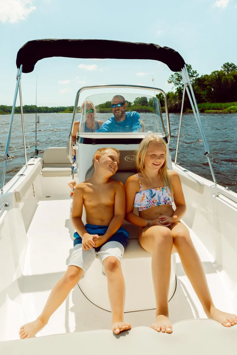 Slide: The Image of 2026 Key West 189 FS boat interior with seating and storage compartment. - 17