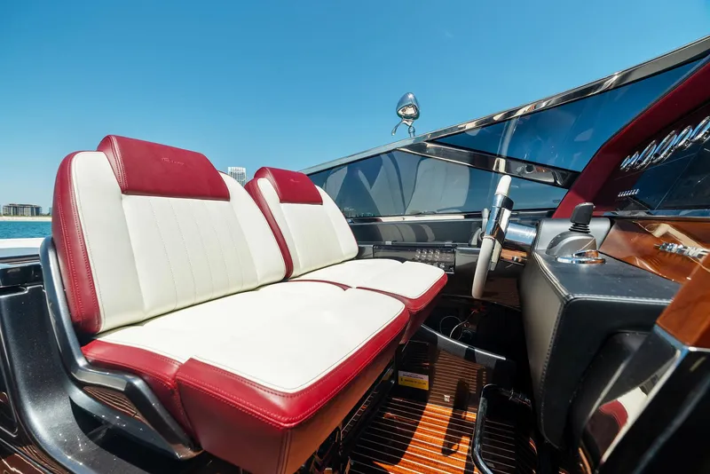 Slide: The Image of Luxury seating on 2022 Riva 38 Rivamare yacht, red and white leather upholstery. - 20