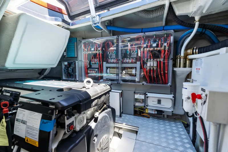 Slide: The Image of Engine room of a 2022 Riva 38 Rivamare yacht with electrical systems. - 36