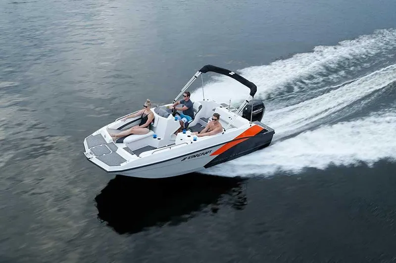 Slide: The Image of 2023 Starcraft 171 SVX boat cruising on water with passengers. - 9