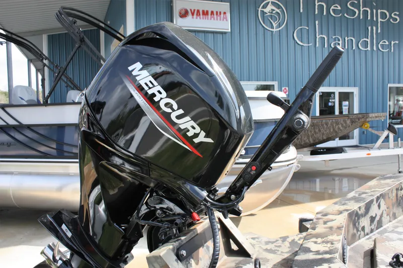 Slide: The Image of Mercury outboard motor on a 2023 Thor Lake Hammer boat at The Ships Chandler. - 4