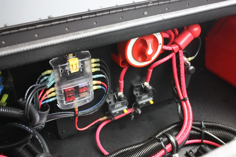 Slide: The Image of Electrical wiring and components inside a 2023 Thor Lake Hammer boat. - 7