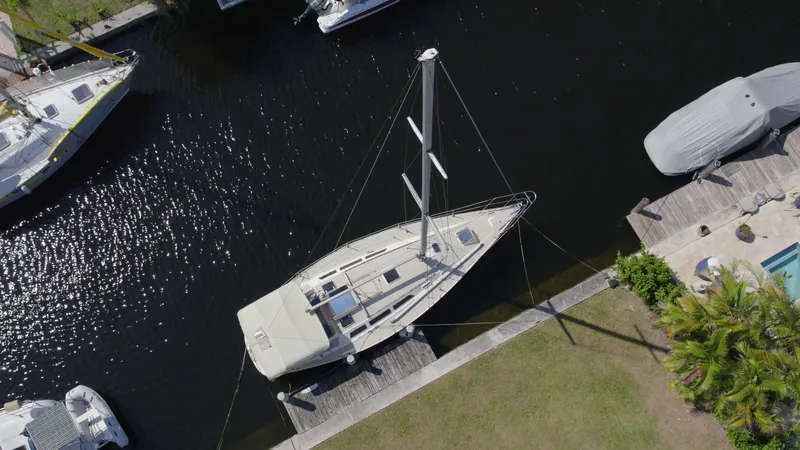 Slide: The Image of Aerial view of 1986 O'Day 39 sailboat docked in a marina. - 20