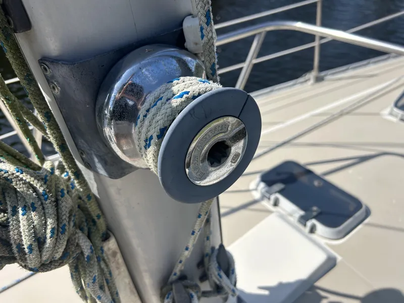 Slide: The Image of Close-up of winch and ropes on 1986 O'Day 39 sailboat deck. - 37