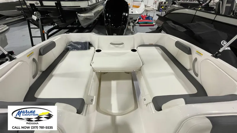 Slide: The Image of Interior of 2025 Bayliner E18LE boat with spacious seating at Marine Center Indiana. - 3