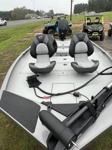 Slide: The Image of 2023 Crestliner XFC 179 fishing boat with dual seats and trolling motor. - 7