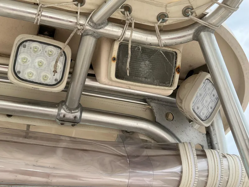 Slide: The Image of 2007 Grady-White Express 360 boat lights and metal framework detail. - 48