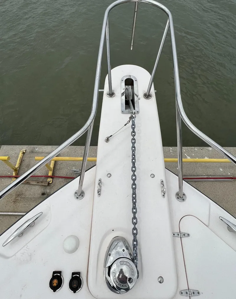 Slide: The Image of 2007 Grady-White Express 360 boat anchor system at dock. - 49