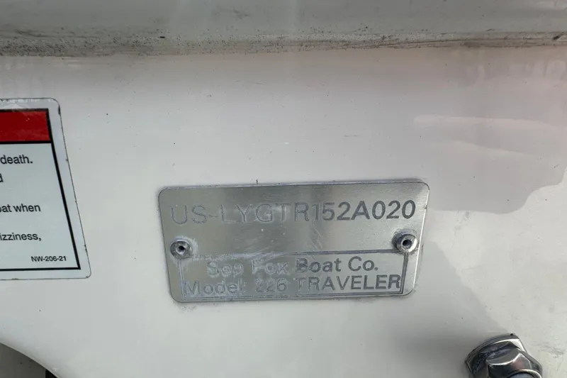 Slide: The Image of 2020 Sea Fox 226 Traveler boat identification plate with model and serial number. - 12