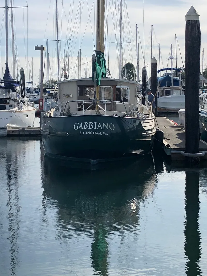 Slide: The Image of 1974 Fisher 37 boat "Gabbiano" docked in marina, Bellingham, WA. - 7