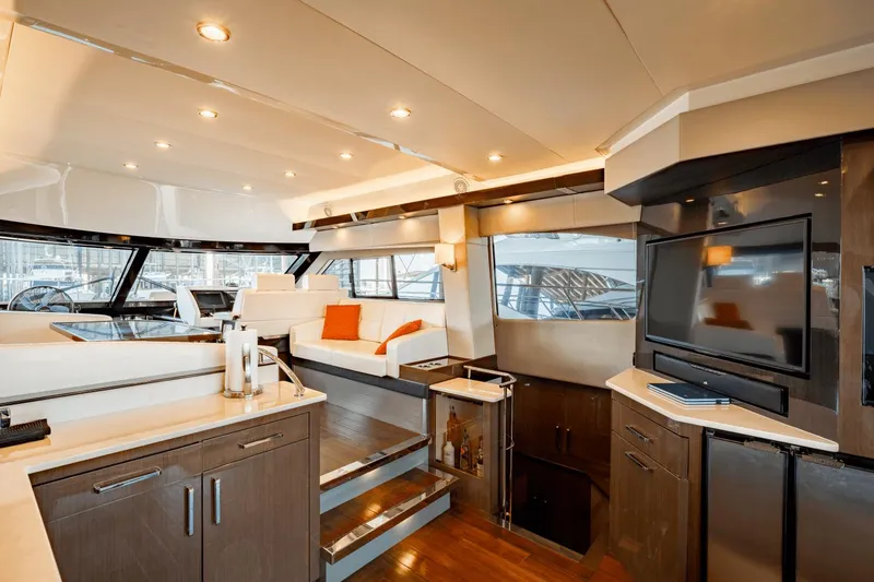 Slide: The Image of Luxurious interior of 2017 Carver 52 Command Bridge yacht with modern amenities. - 26