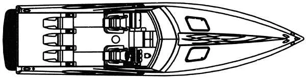 Slide: The Image of Top view schematic of a 1999 Baja 33 Outlaw speedboat layout. - 6