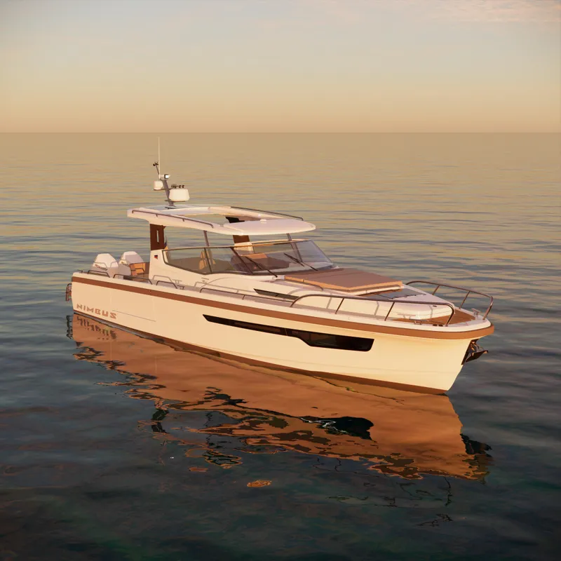The Image of 2024 Nimbus W11 luxury yacht on calm waters at sunset. - 0