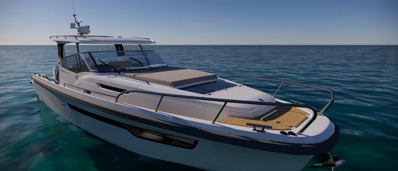 Slide: The Image of 2024 Nimbus W11 luxury motorboat cruising on clear blue water. - 11