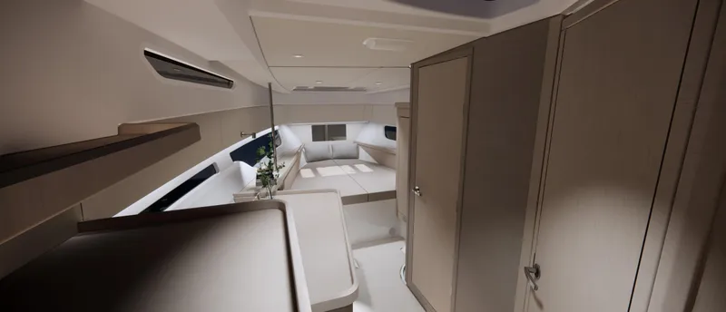 Slide: The Image of Interior of 2024 Nimbus W11 boat, featuring modern design and comfortable seating. - 18