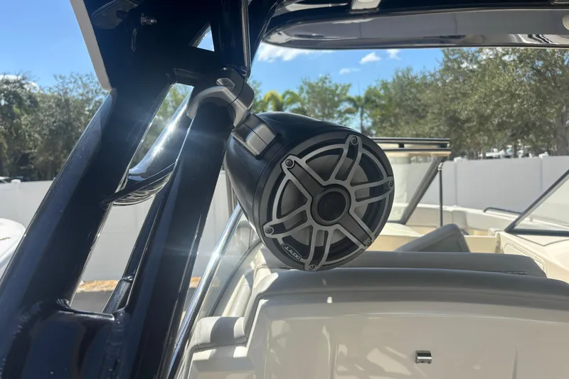 Slide: The Image of 2022 Scout 255 Dorado boat with mounted JL Audio speaker. - 32