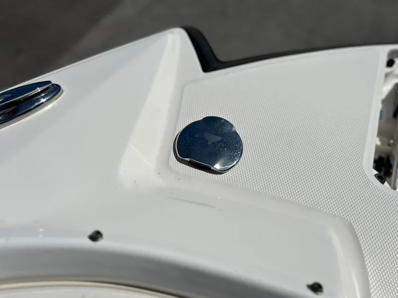 Slide: The Image of Close-up of 2014 Chaparral Sunesta 244 boat deck with chrome detail. - 23