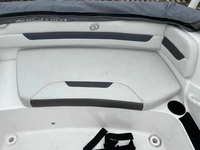 Slide: The Image of 2020 Hurricane SunDeck Sport 185 OB boat seating area with cup holder. - 6