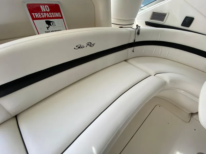 Slide: The Image of Sea Ray Sundancer 44 2006 interior seating with No Trespassing sign. - 11