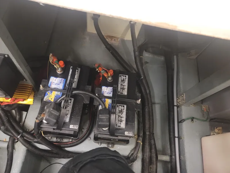 Slide: The Image of Battery compartment of a 1992 Sea Ray 330 Sundancer boat. - 49