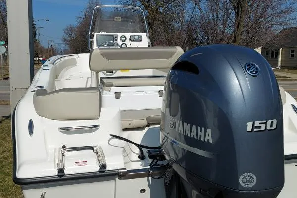Slide: The Image of 2023 Key West 203 FS boat with Yamaha 150 engine, rear view. - 7