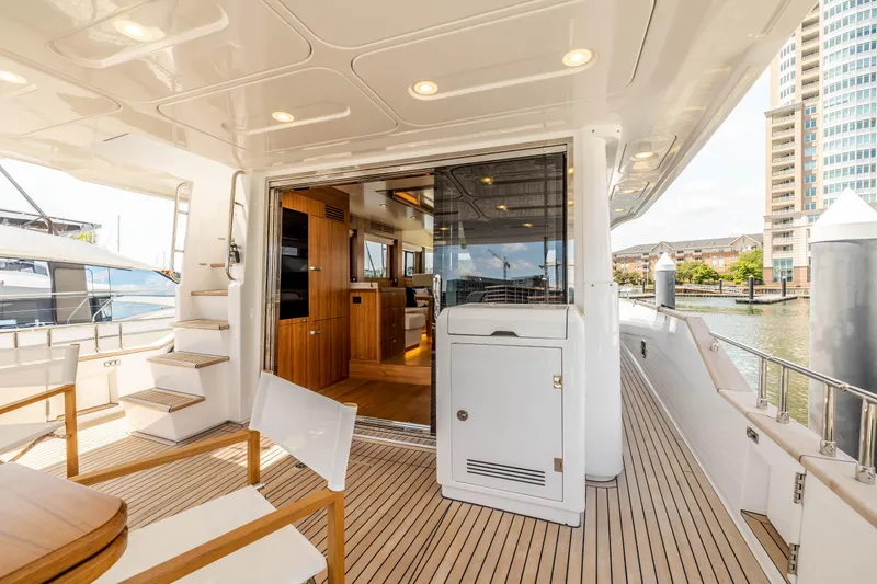 Slide: The Image of 2025 Sirena 58 yacht interior with modern design and waterfront view. - 15