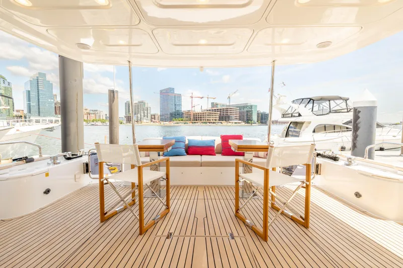 Slide: The Image of Luxury deck of 2025 Sirena 58 yacht with waterfront city view. - 18