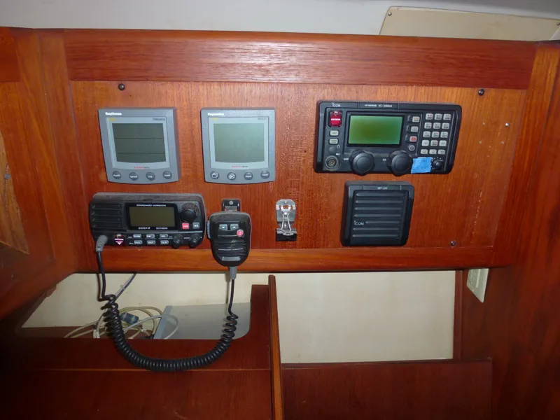 Slide: The Image of Navigation and communication equipment on a 2001 Hunter 420 Passage sailboat. - 27