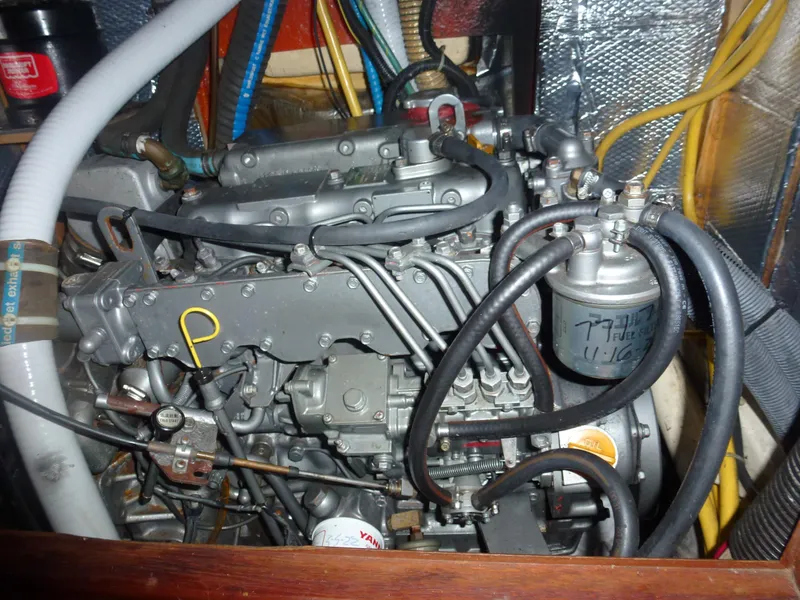 Slide: The Image of Engine compartment of a 2001 Hunter 420 Passage sailboat. - 31