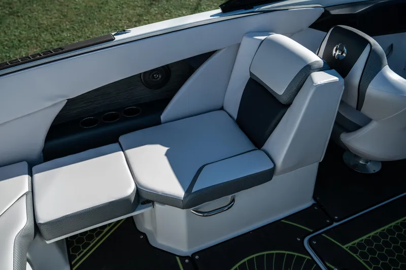 Slide: The Image of 2022 Scarab 255 boat interior seating with modern design and comfortable upholstery. - 17