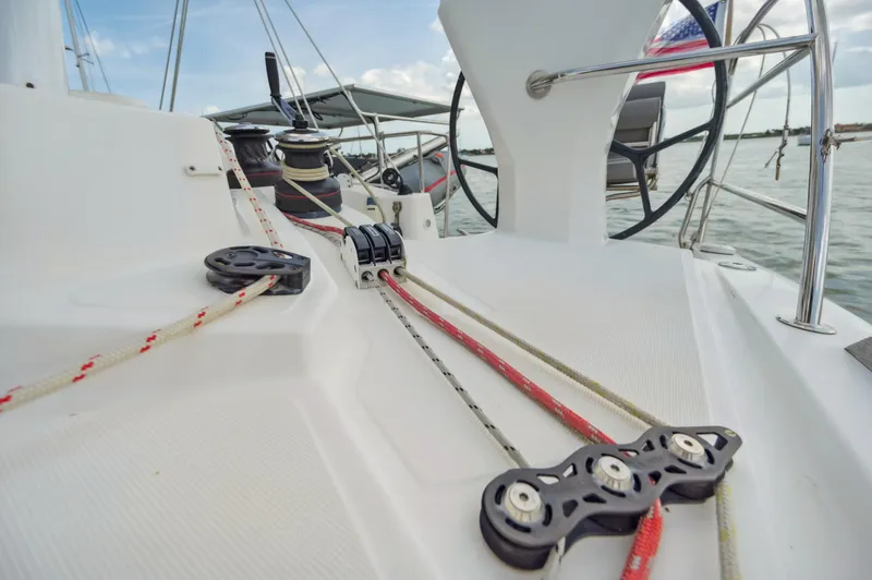 Slide: The Image of Catana 42 sailboat deck with ropes and winches, 2016 model. - 18