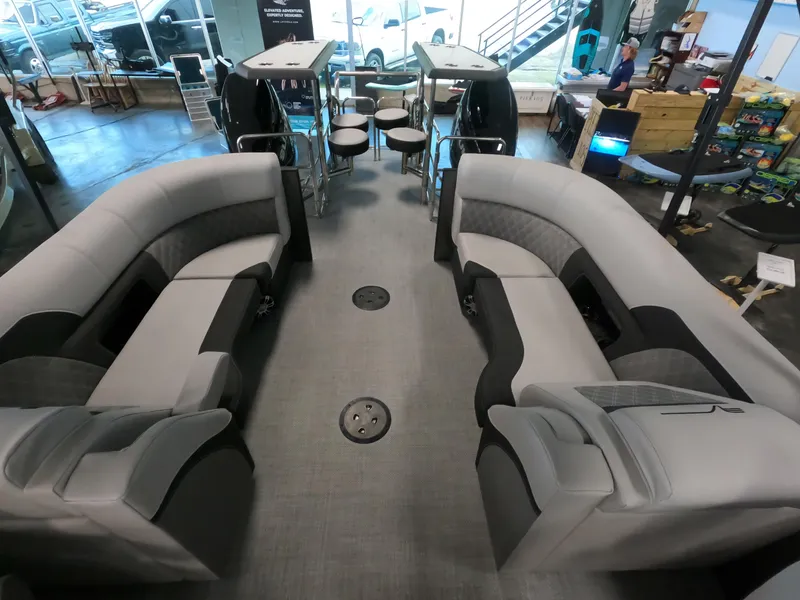 Slide: The Image of 2023 Vanderbilt 700T boat interior with spacious seating and modern design. - 6