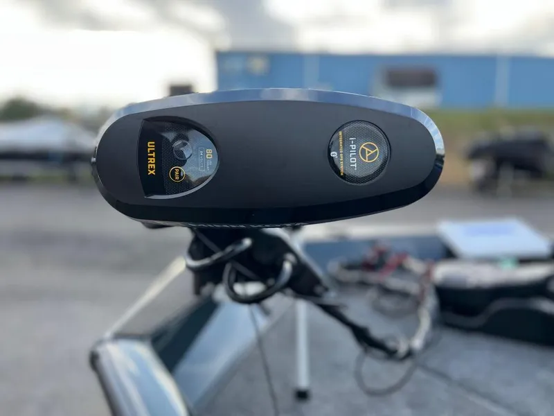 Slide: The Image of Close-up of 2023 Ranger RT188C boat's Ultrex i-Pilot trolling motor. - 11