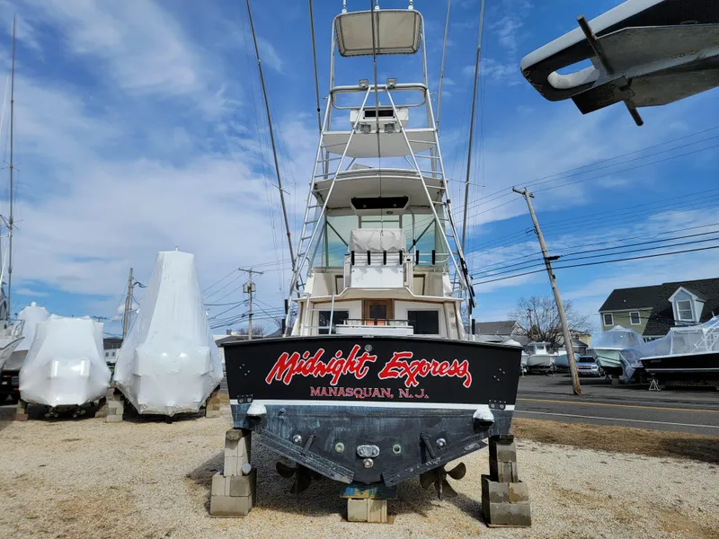 Slide: The Image of 1980 Blackfin 32 Flybridge boat named Midnight Express in Manasquan, NJ, on dry dock. - 5