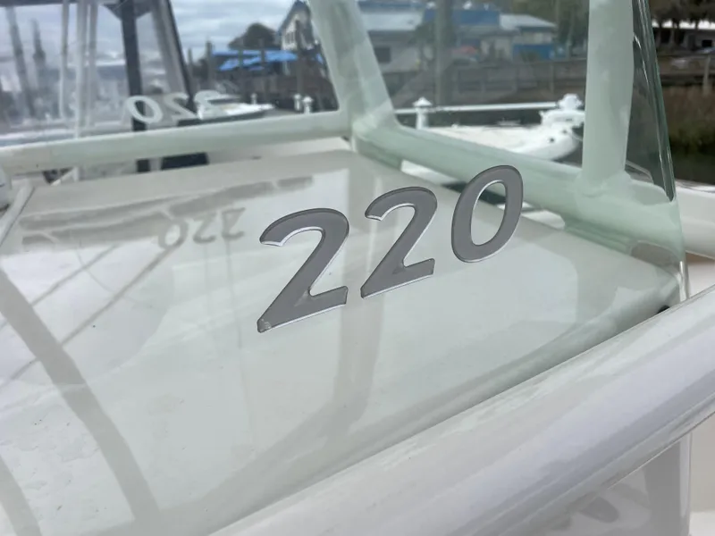 Slide: The Image of Sailfish 220 CC boat model emblem on a white surface, 2020 edition. - 29