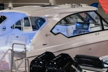 Slide: The Image of 2025 Fountain 39 DX luxury boat with sleek design and modern features. - 2